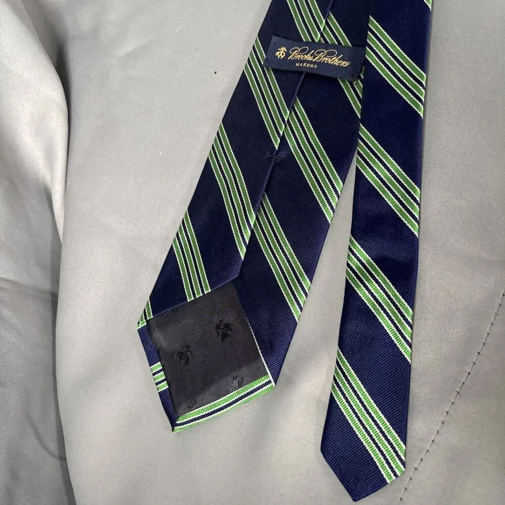 Brooks Brothers Makers Tie Silk Navy‎ Blue Green Stripes L:58